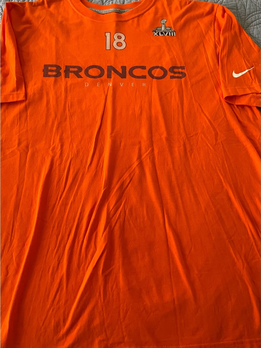 Nike Peyton Manning 18 Denver Broncos Super Bowl XLVIII Orange T-Shirt Men  XXL